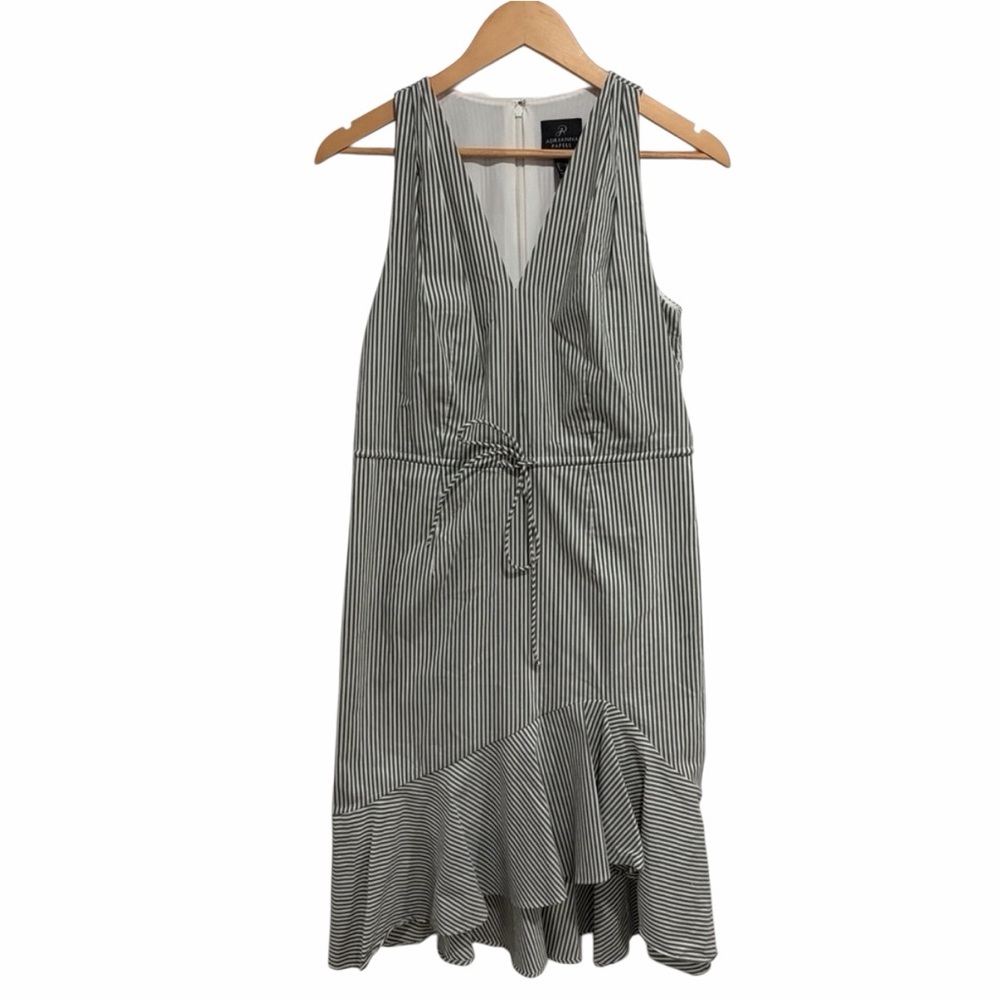 2/$40 Adrianna Papell Striped Asymmetrical Dress V-Neck Sleeveless Cotton Blend